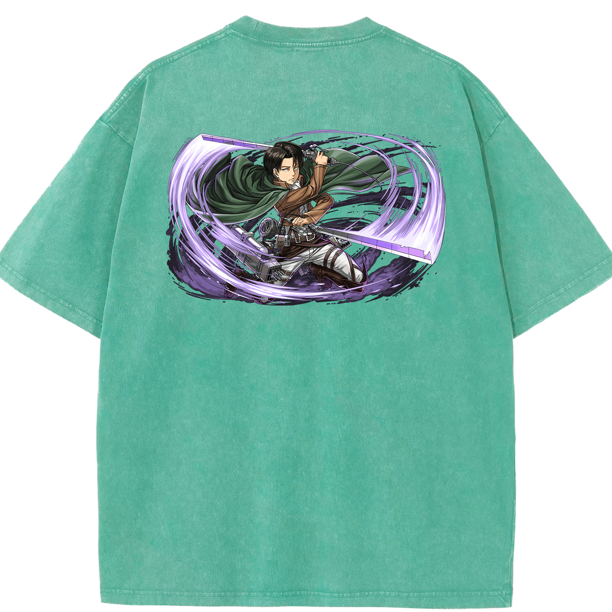 （画像用） 進撃の巨人 リヴァイ·アッカーマン Attack on Titan Levi Ackerman 綿100% ヴィンテージ風 半袖Tシャツ（背面プリント）